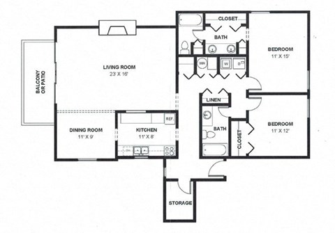 Floor plan for 2 beds, 2 baths, 1450 sqft
